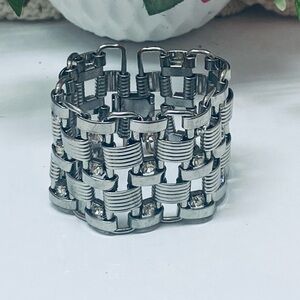 Silver Art Deco Crystal Wide Panther Link Bracelet